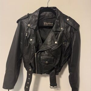 Vintage Cropped Wilson Classic Black Leather Biker Jacket